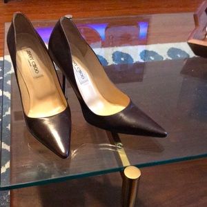 Jimmy Choo chocolate brown pumps.
